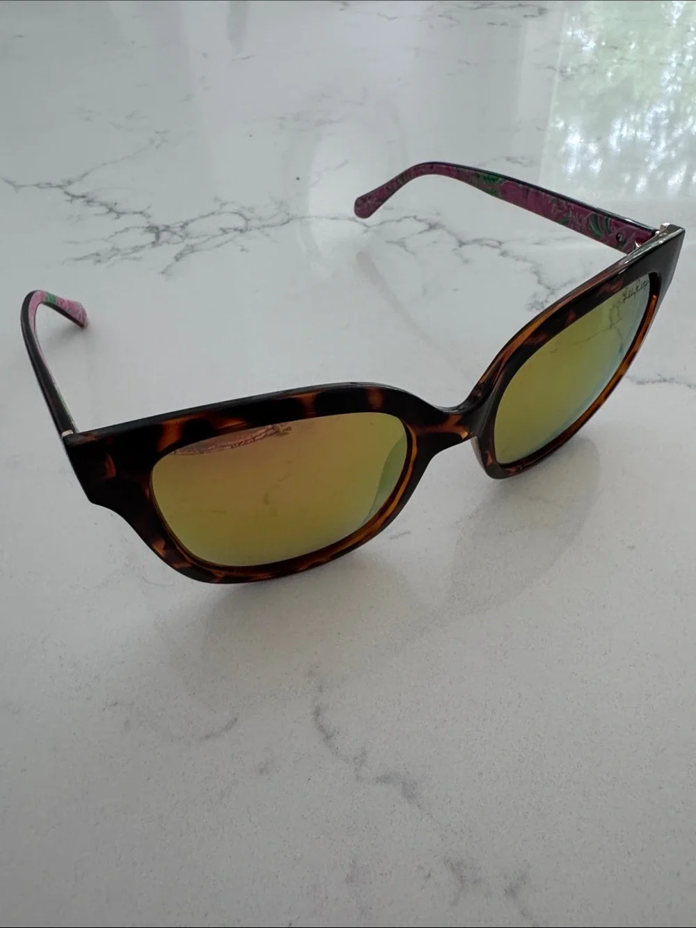 Lilly Pulitzer Tortoise Frame Sunglasses with Gold Mirrored Polarized Lenses